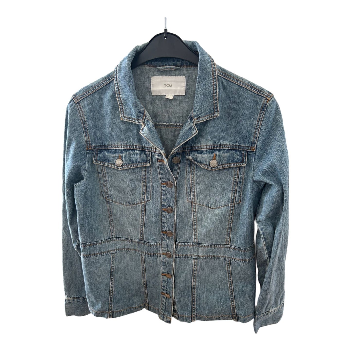TCM Jeansjacke Damen 40 42 Blau 100 % Baumwolle Klassisch Kurz Vintage Look