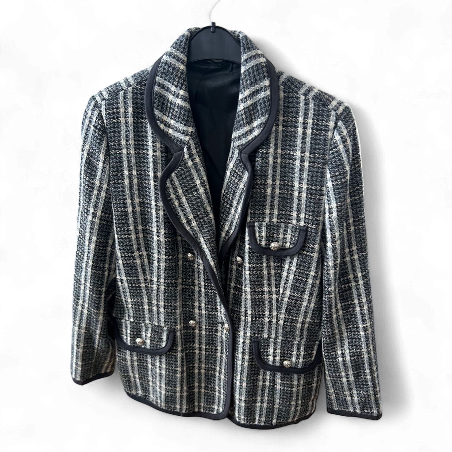 Bouclé Blazer Damen kariert 50 % Poly 35 % Wolle Gr. L Pure Panda Elegant