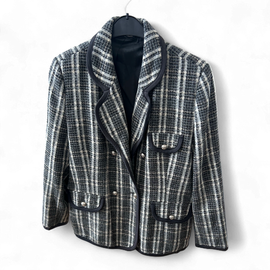 Bouclé Blazer Damen kariert 50 % Poly 35 % Wolle Gr. L Pure Panda Elegant