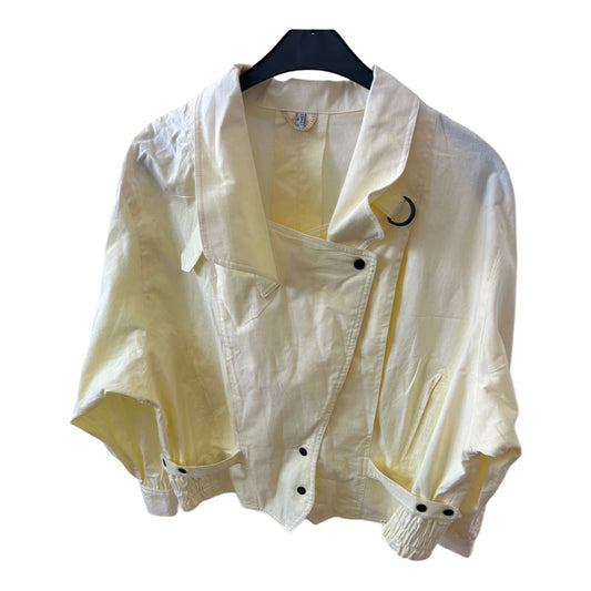 Vintage Damenjacke 44 Gelb Oversize 100 % Baumwolle 80er Look Revers D-Ring