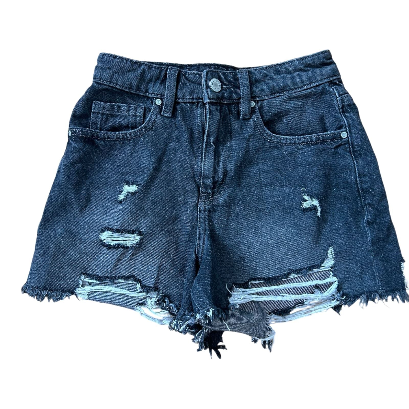 Blind Date Jeans Shorts Damen Grau XS 34 Destroyed Look Fransen Sommer Denim