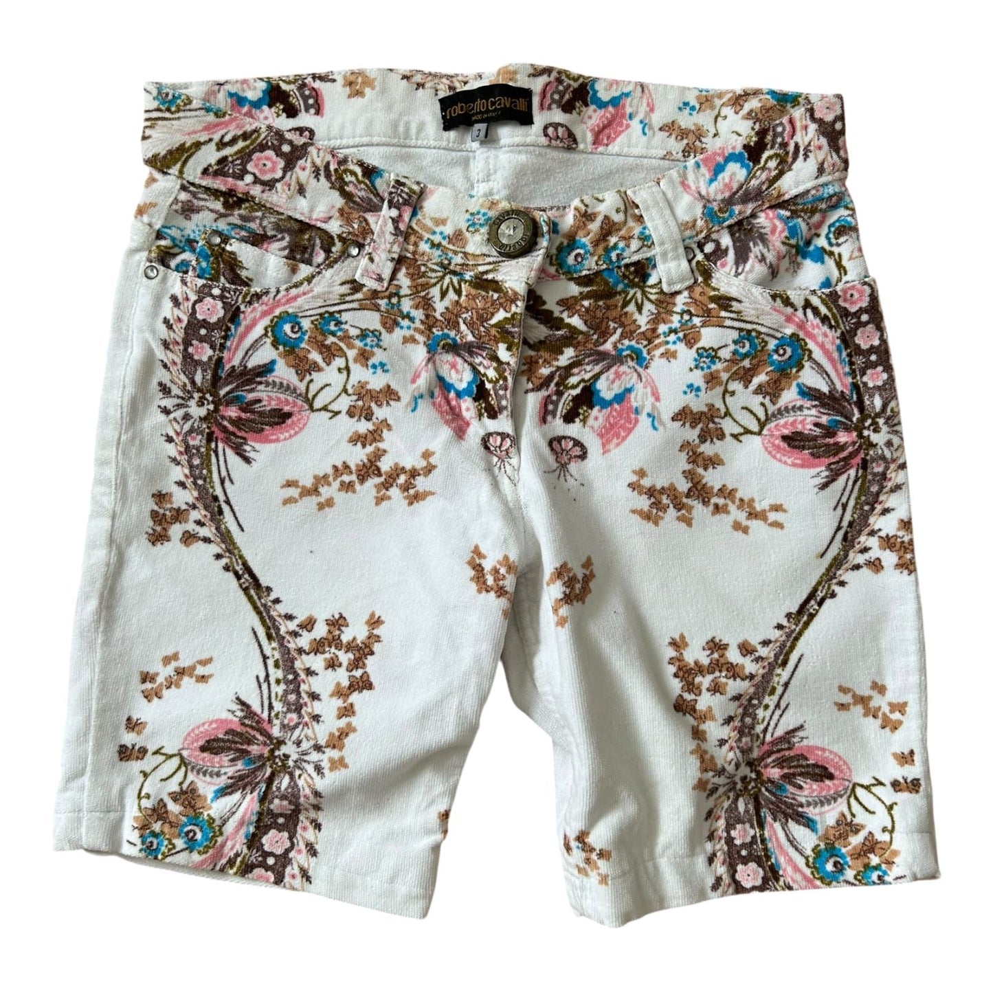 Roberto Cavalli Shorts Damen Muster Creme Sommer Designer Italien S 36