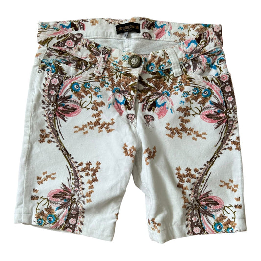 Roberto Cavalli Shorts Damen Muster Creme Sommer Designer Italien S 36