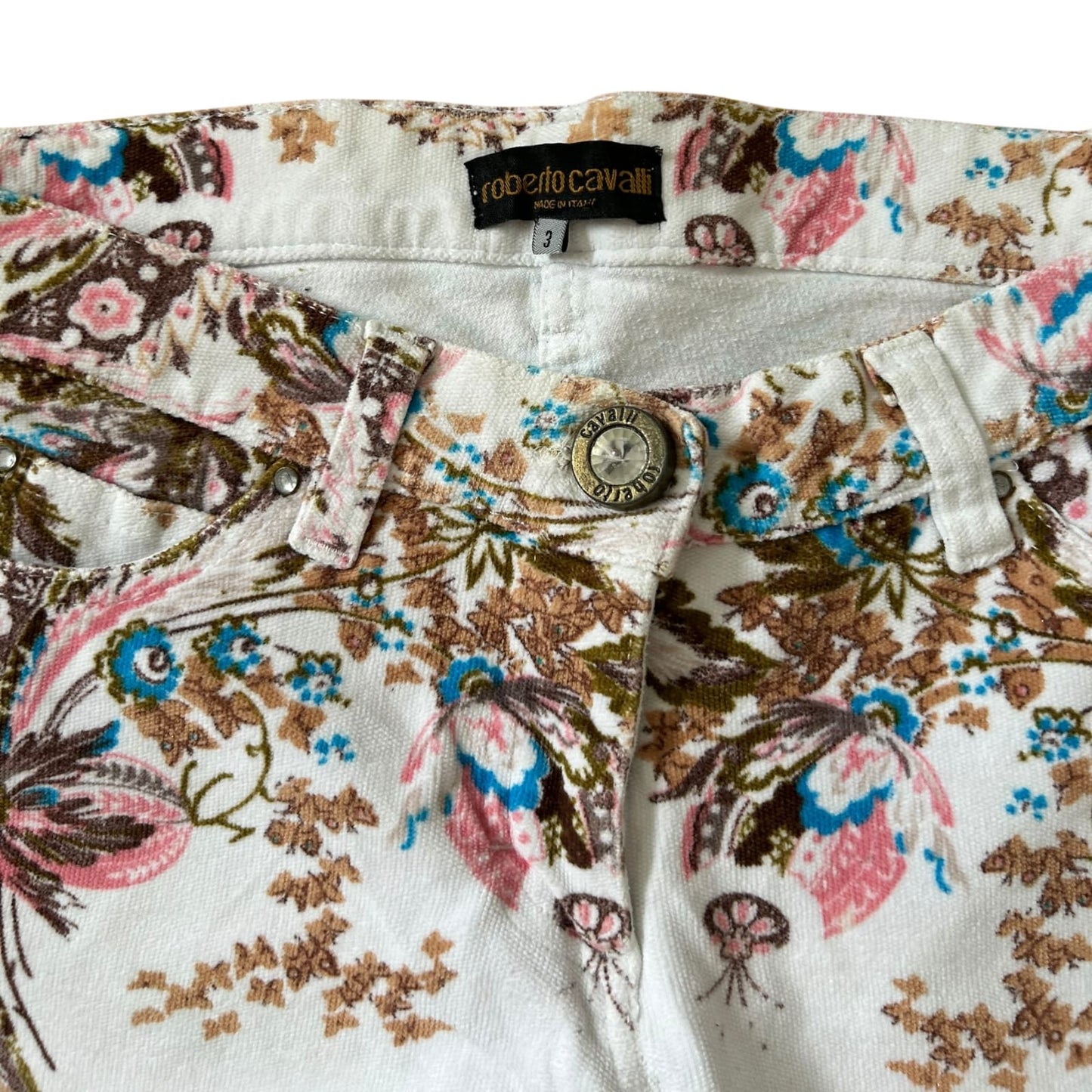 Roberto Cavalli Shorts Damen Muster Creme Sommer Designer Italien S 36