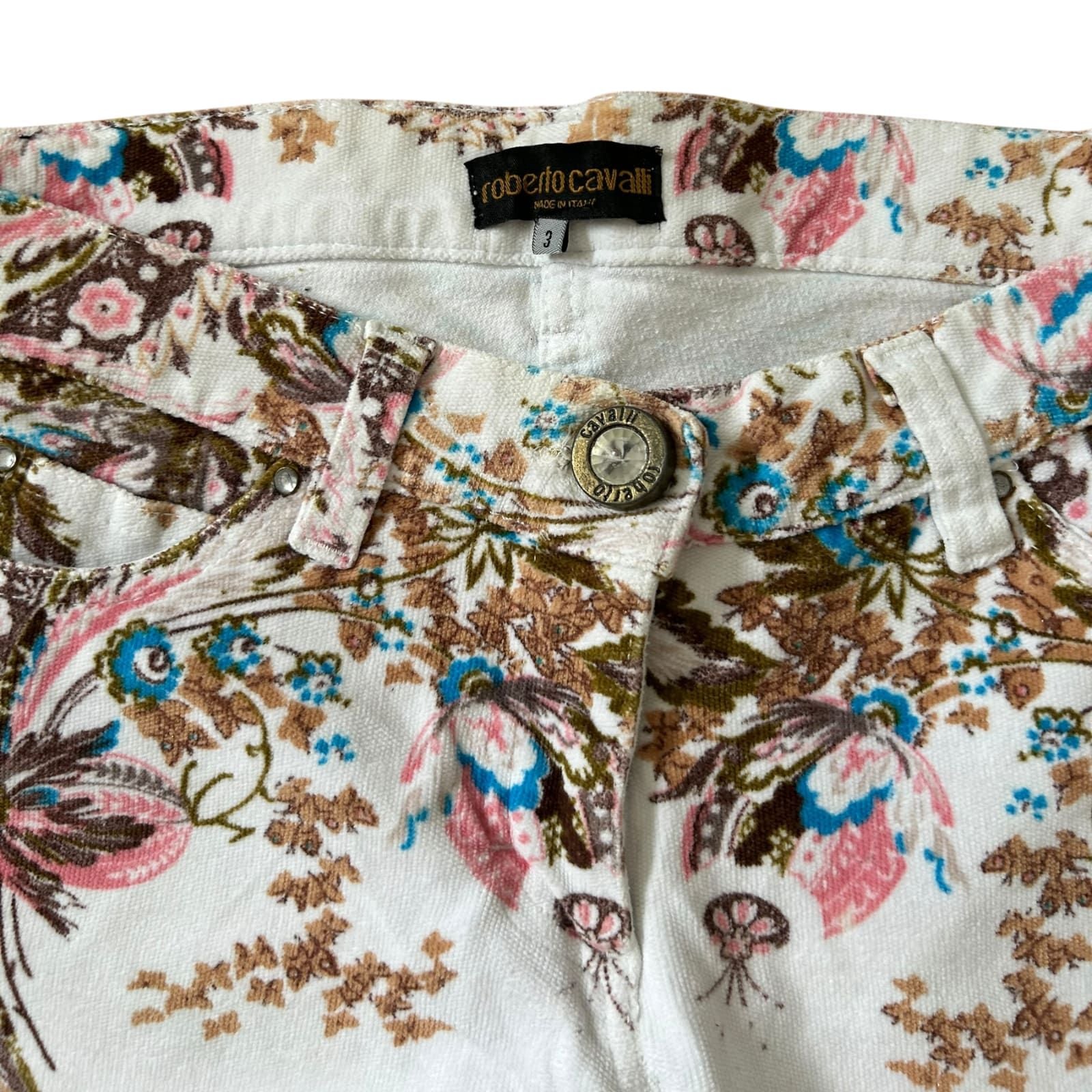 Roberto Cavalli Shorts Damen Muster Creme Sommer Designer Italien S 36