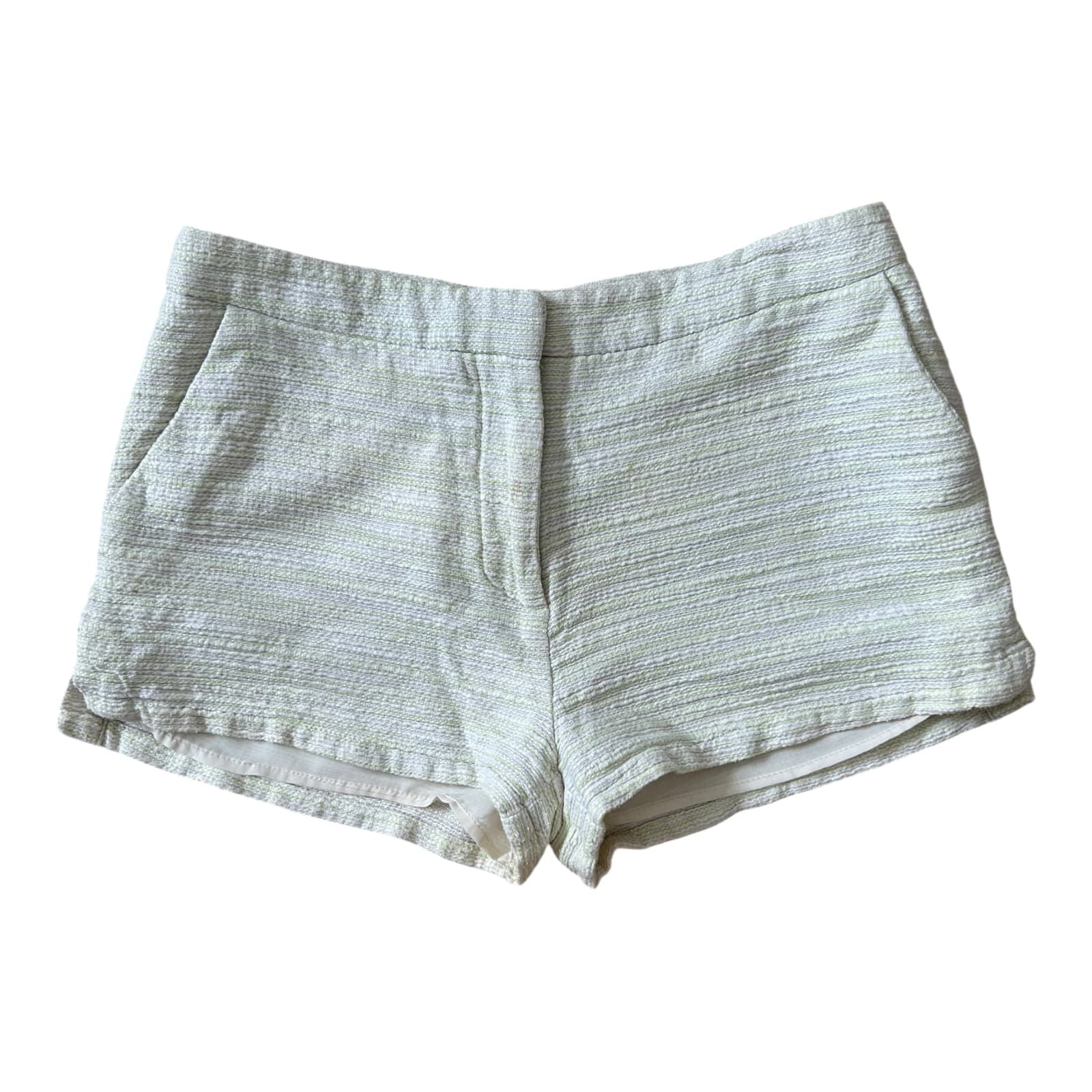 H&M Shorts Damen Grün Weiß Struktur Leinen Baumwolle Sommer Gr 38 Kurz