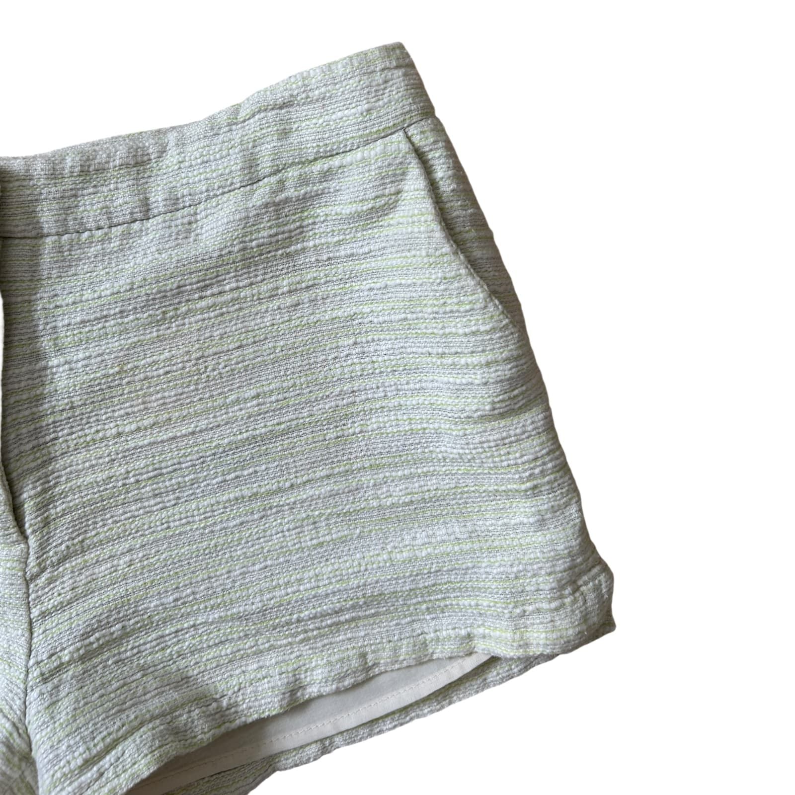 H&M Shorts Damen Grün Weiß Struktur Leinen Baumwolle Sommer Gr 38 Kurz