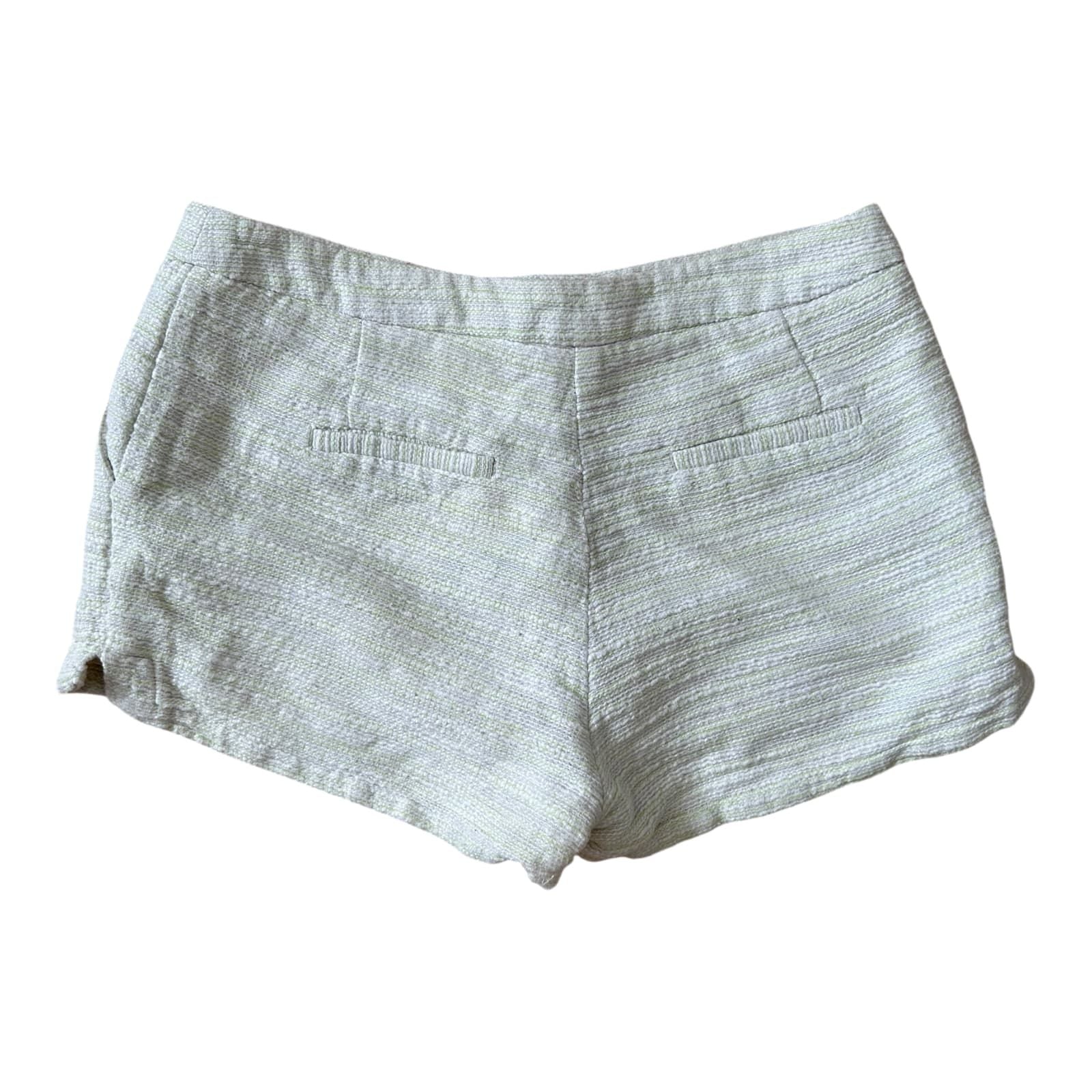 H&M Shorts Damen Grün Weiß Struktur Leinen Baumwolle Sommer Gr 38 Kurz
