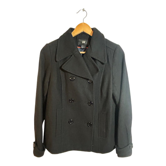 H&M Damen Wolljacke Kurzjacke Gr 36 Schwarz Zweireiher Elegant Warm Winterjacke