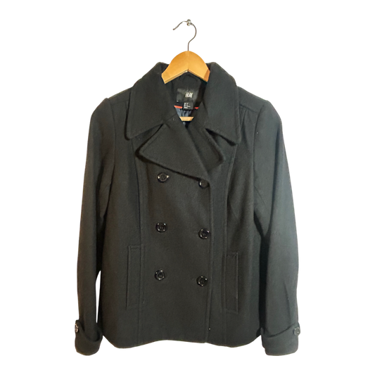 H&M Damen Wolljacke Kurzjacke Gr 36 Schwarz Zweireiher Elegant Warm Winterjacke