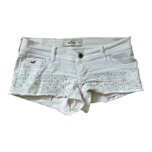 Hollister Shorts Damen Weiß Stickerei Sommer Low Waist Sehr Kurz Gr W28 M