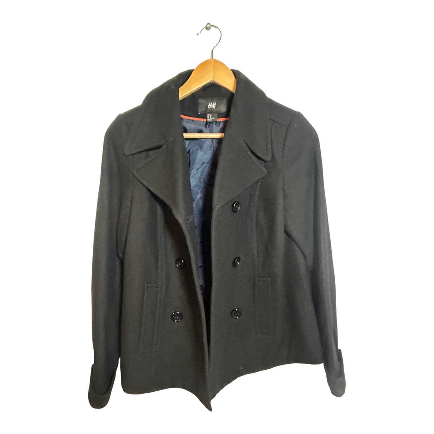 H&M Damen Wolljacke Kurzjacke Gr 36 Schwarz Zweireiher Elegant Warm Winterjacke