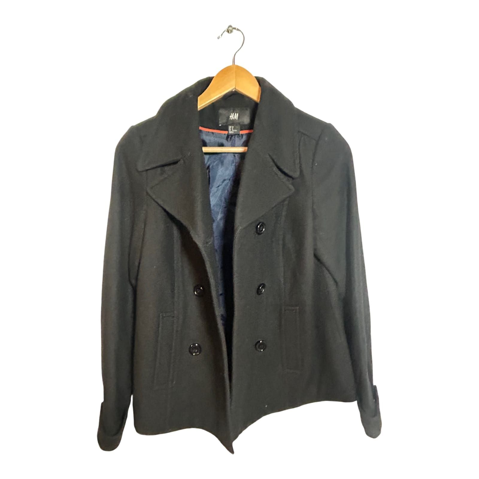 H&M Damen Wolljacke Kurzjacke Gr 36 Schwarz Zweireiher Elegant Warm Winterjacke