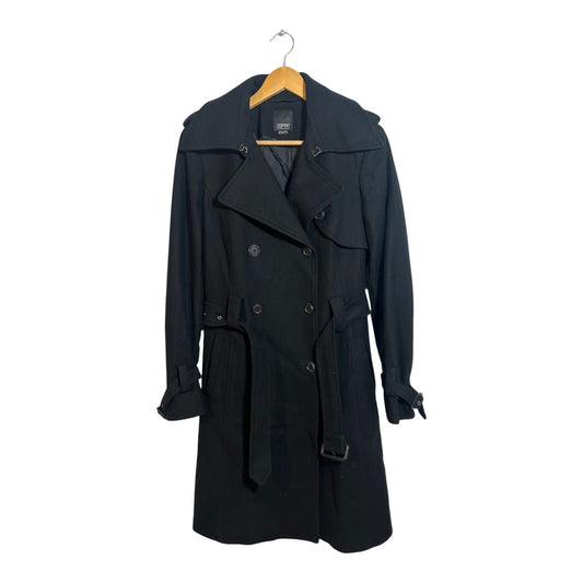 Esprit Mantel Damen Trenchcoat Schurwolle Gr 38 Schwarz Elegant Doppelreiher Gürtel