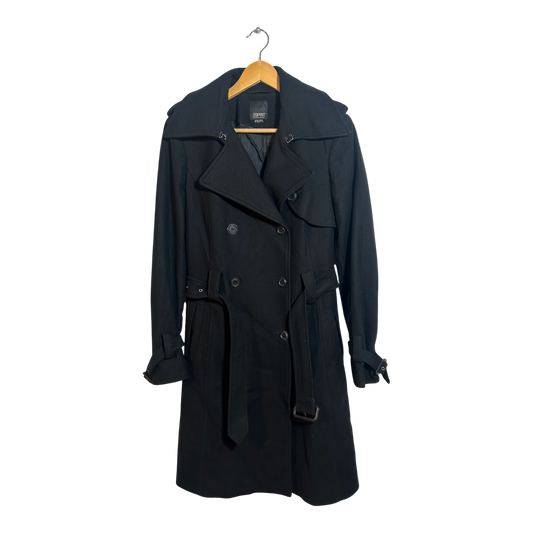 Esprit Mantel Damen Trenchcoat Schurwolle Gr 38 Schwarz Elegant Doppelreiher Gürtel