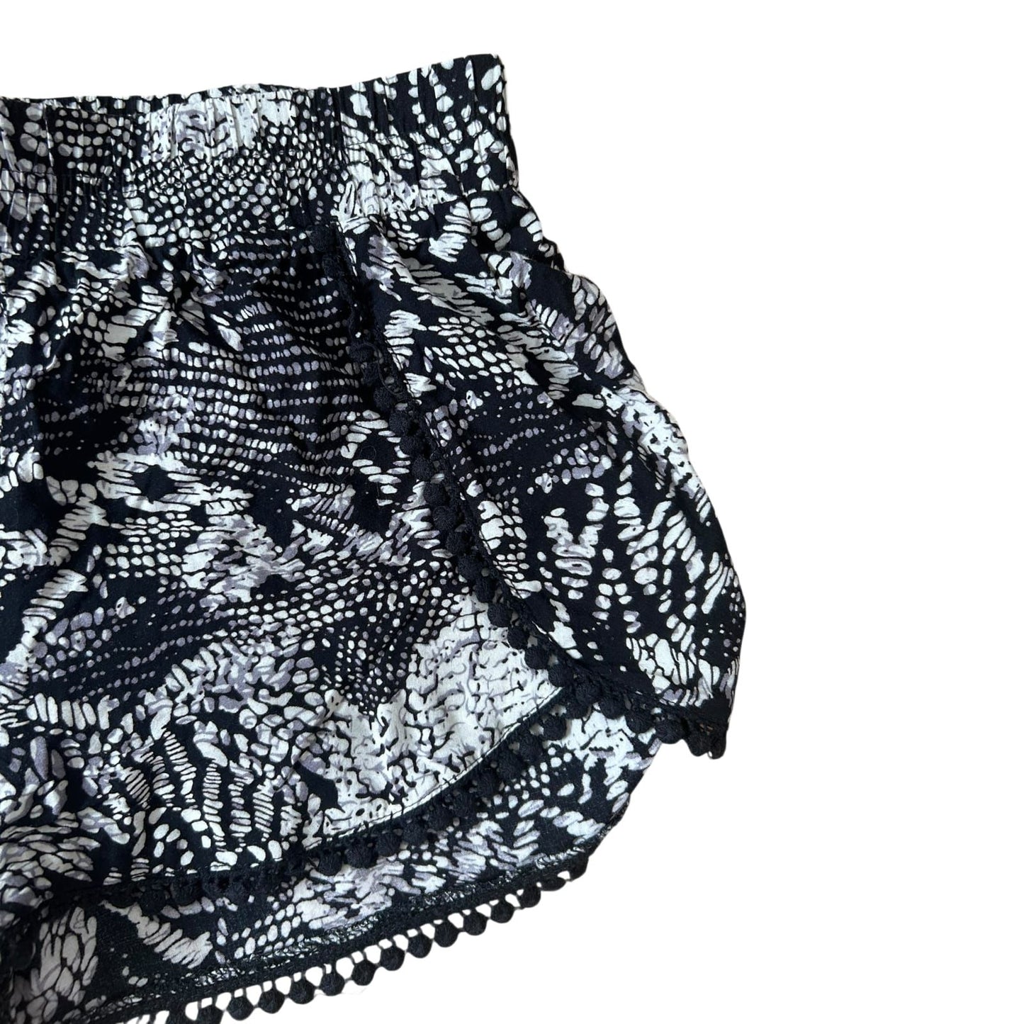 One Love Shorts Damen Schwarz Weiss Muster Sommer Leicht Gummibund Gr M