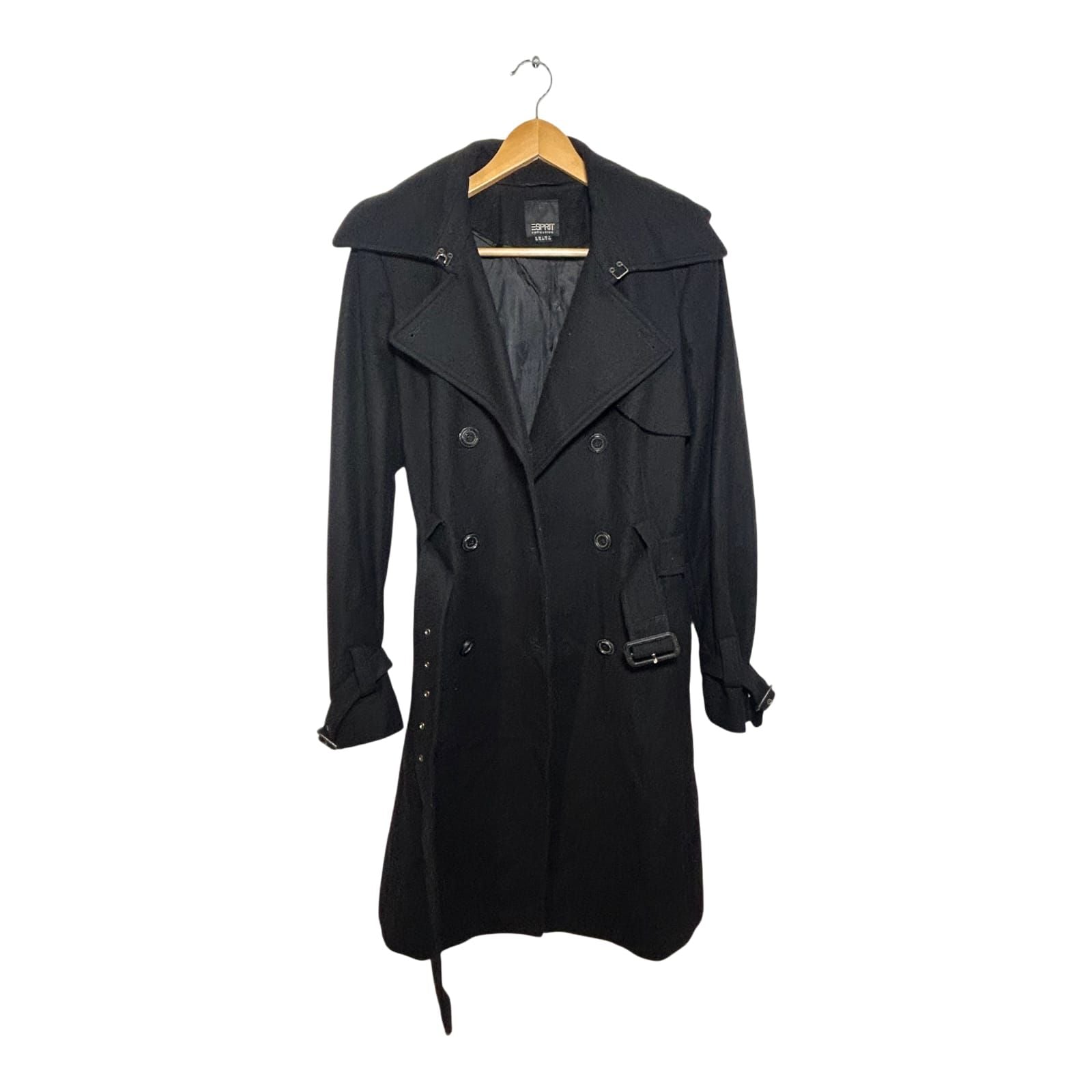 Esprit Mantel Damen Trenchcoat Schurwolle Gr 38 Schwarz Elegant Doppelreiher Gürtel