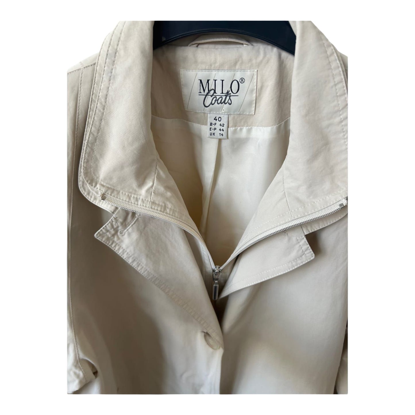 Milo Coats Trenchcoat Damen Gr 40 Beige Mantel Wasserabweisend Schulterpolster Elegant