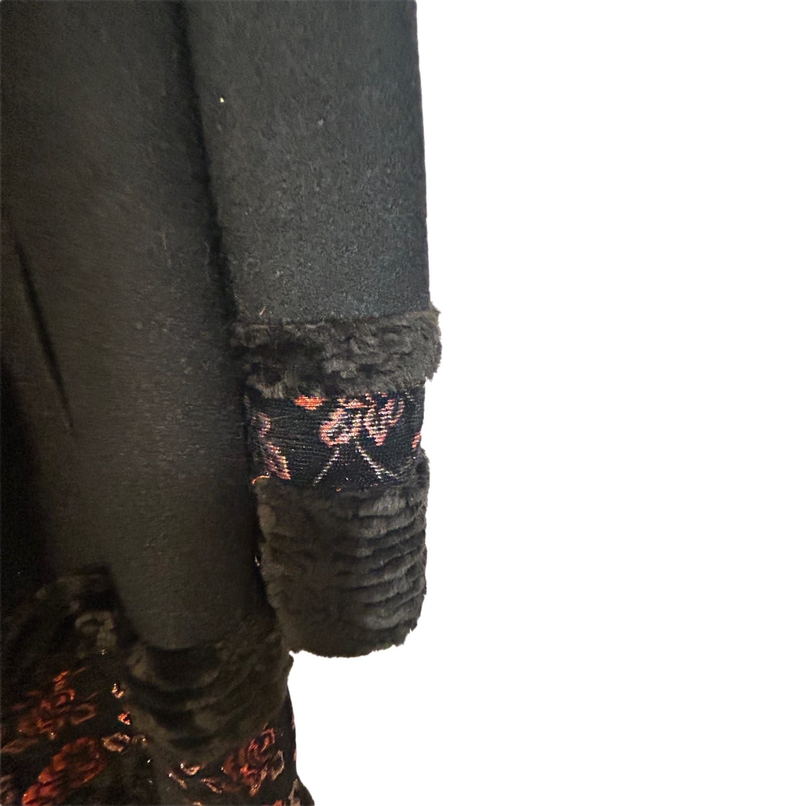 Monsoon Mantel Vintage Gr 42 Schwarz Brokat Kunstpelz Eleganter Wintermantel Warm