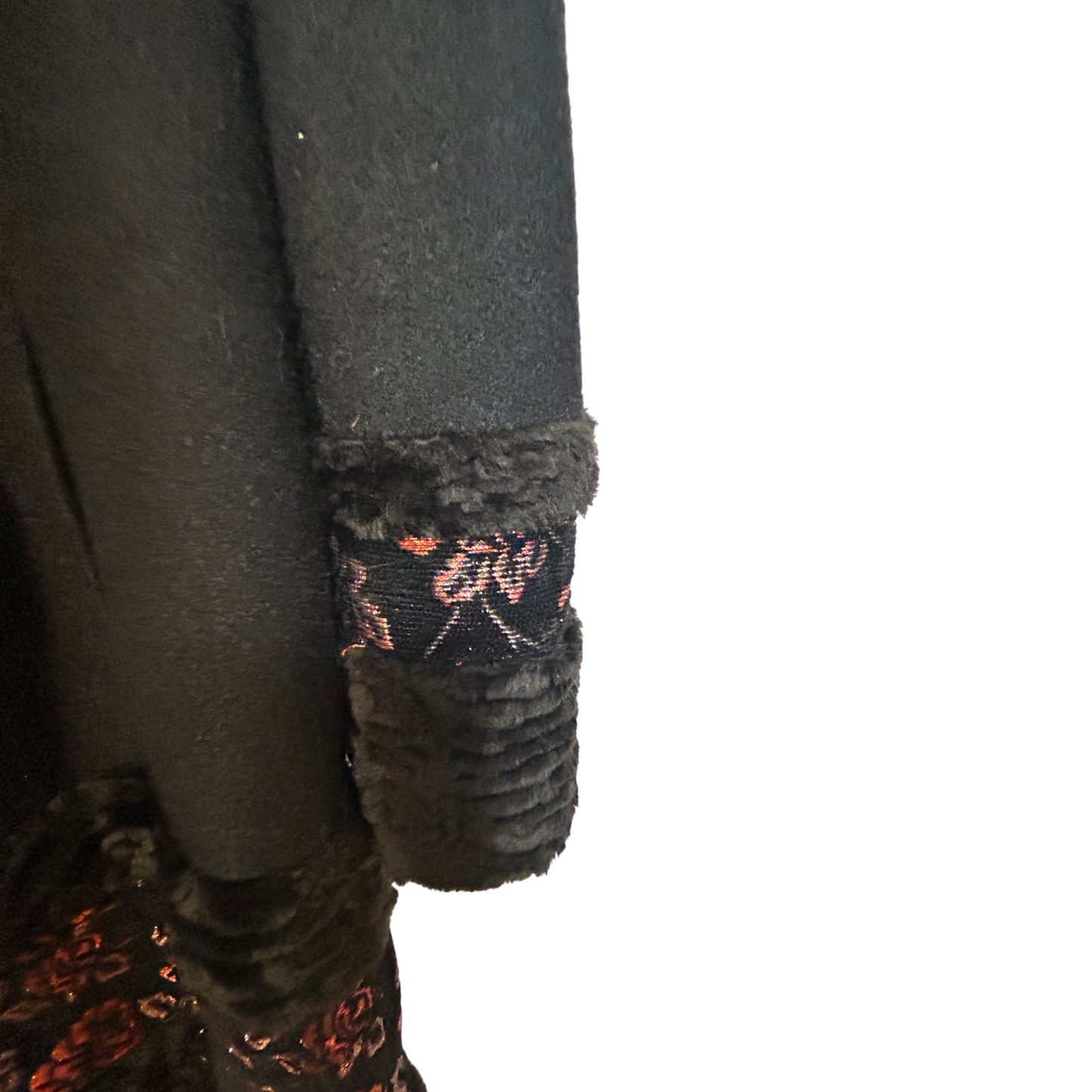 Monsoon Mantel Vintage Gr 42 Schwarz Brokat Kunstpelz Eleganter Wintermantel Warm