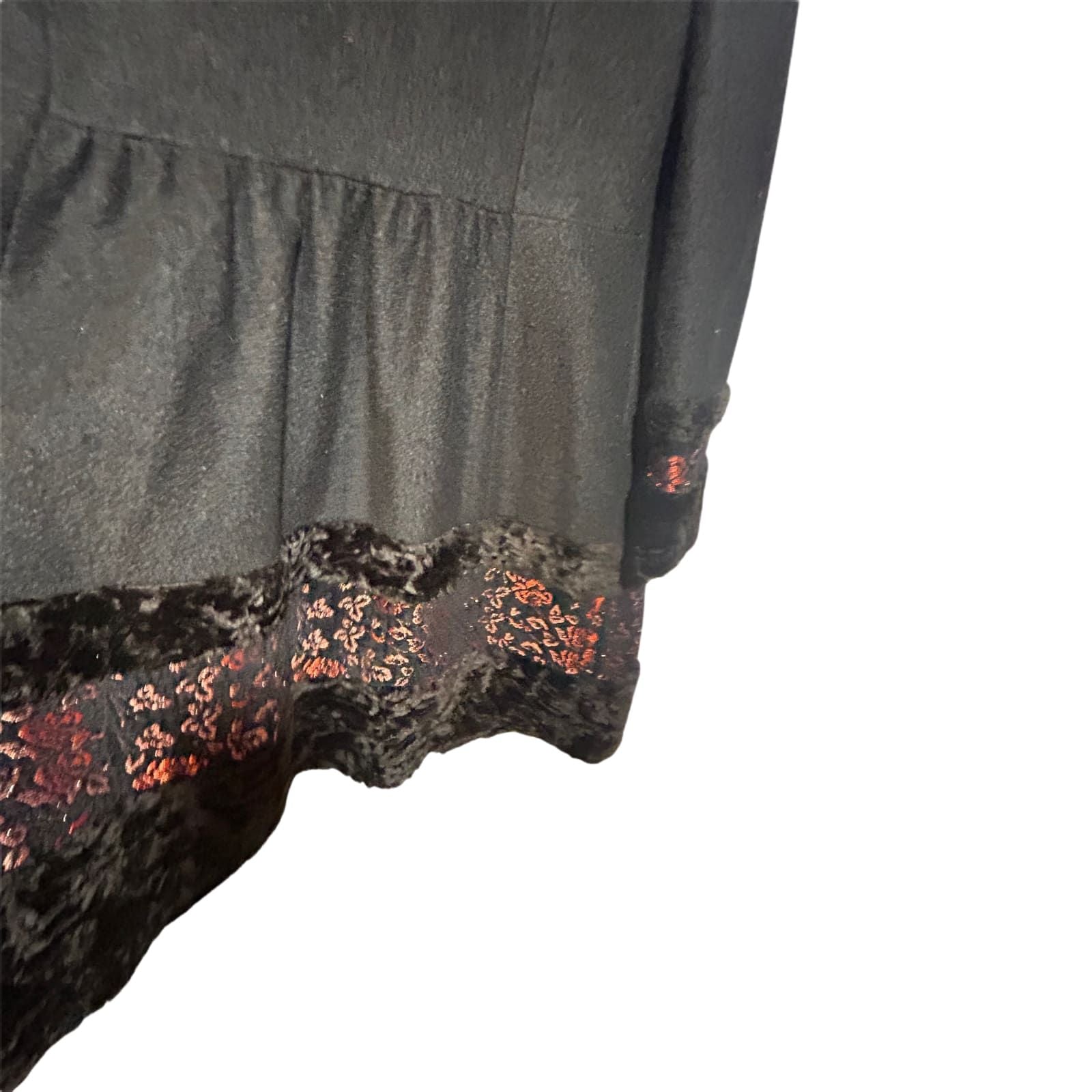 Monsoon Mantel Vintage Gr 42 Schwarz Brokat Kunstpelz Eleganter Wintermantel Warm