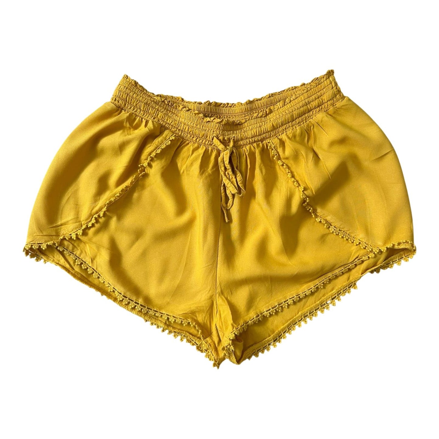 Primark Shorts Damen Gelb Viskose Sommer Boho Leicht Gummibund Gr 40