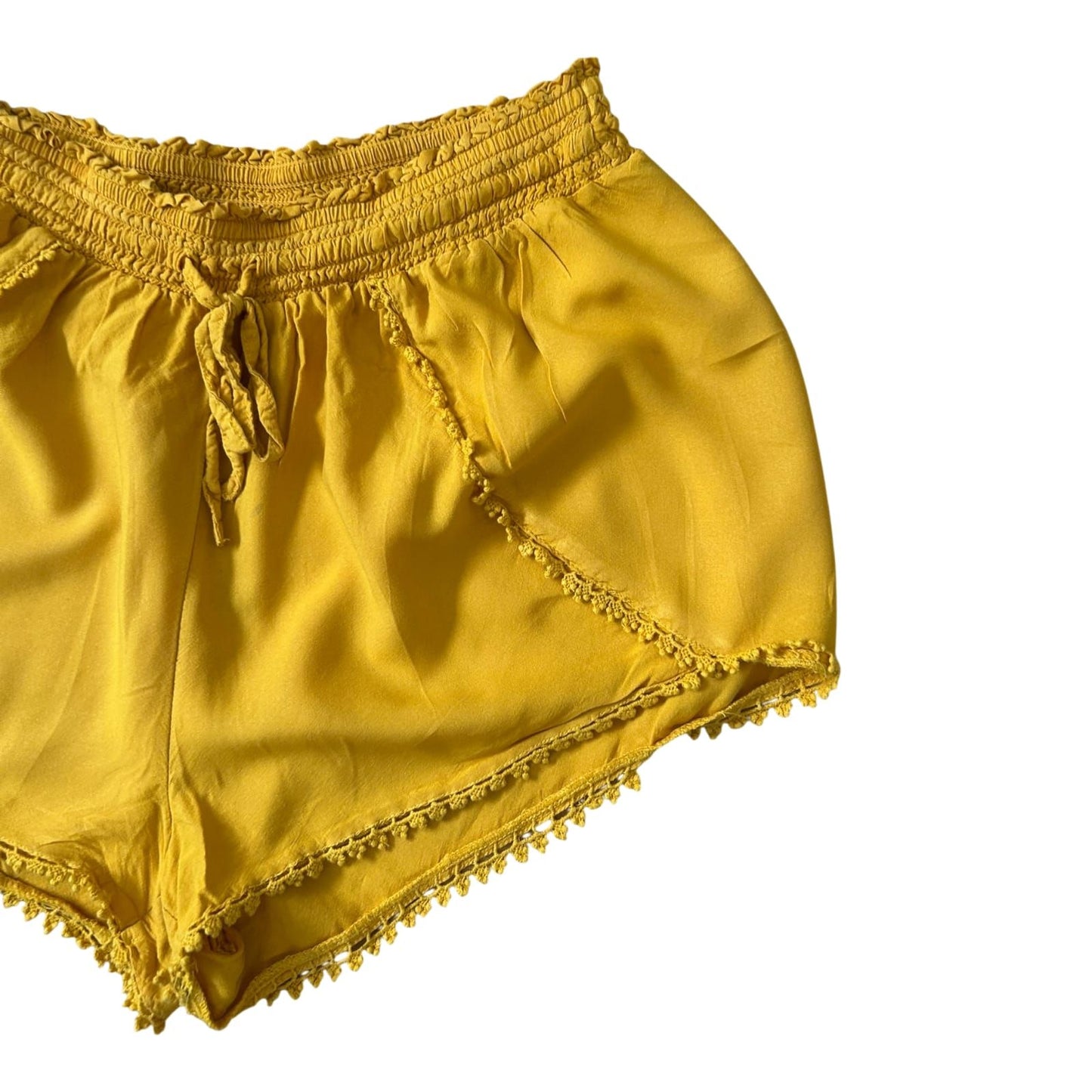 Primark Shorts Damen Gelb Viskose Sommer Boho Leicht Gummibund Gr 40