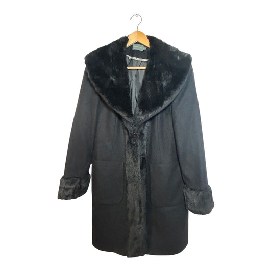 Paraphrase Mantel Damen Gr 40 Schwarz Wollmantel Fake Fur Fellkragen Elegant Winter