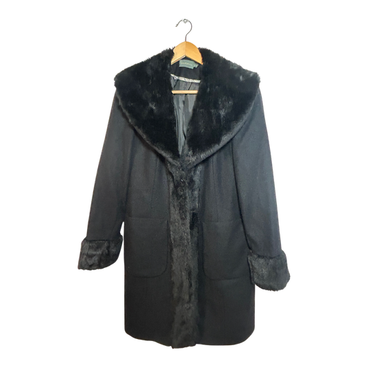 Paraphrase Mantel Damen Gr 40 Schwarz Wollmantel Fake Fur Fellkragen Elegant Winter