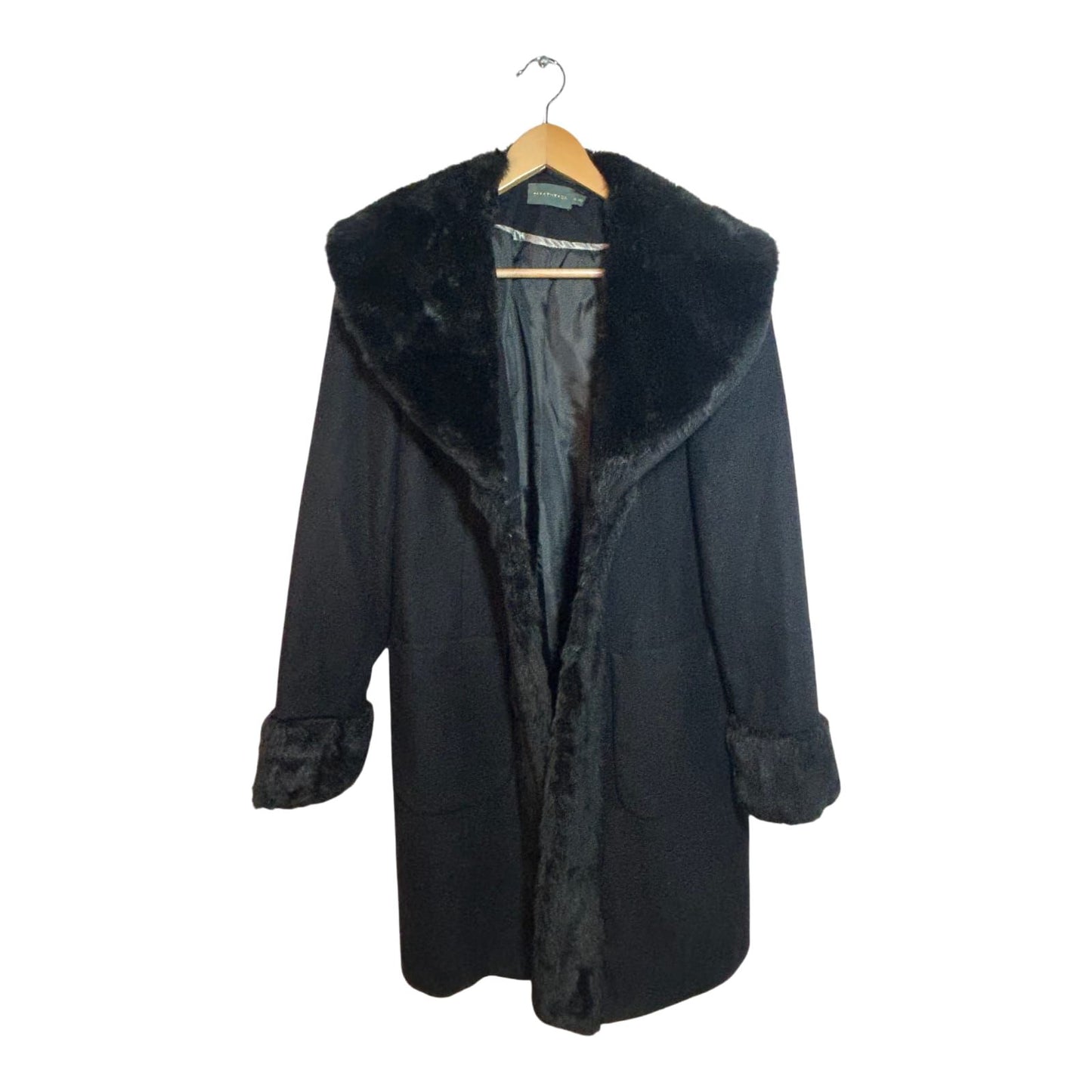 Paraphrase Mantel Damen Gr 40 Schwarz Wollmantel Fake Fur Fellkragen Elegant Winter