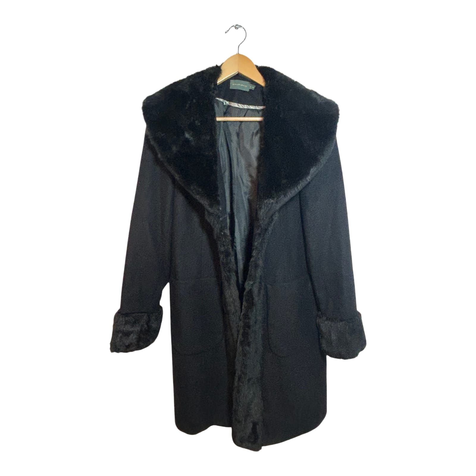 Paraphrase Mantel Damen Gr 40 Schwarz Wollmantel Fake Fur Fellkragen Elegant Winter