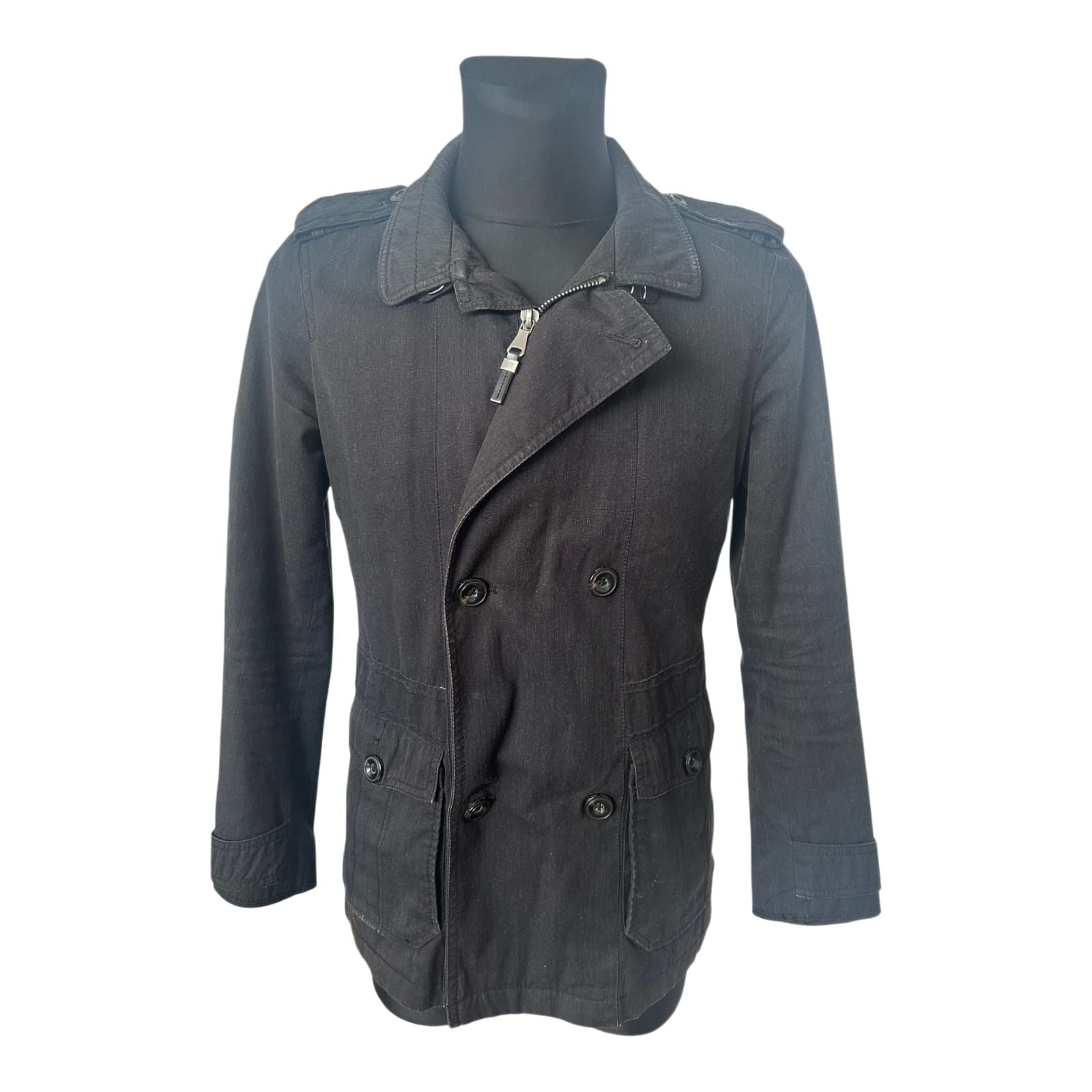 Zara Man Jacke Herren M Schwarz Übergang Military Stil Reißverschluss