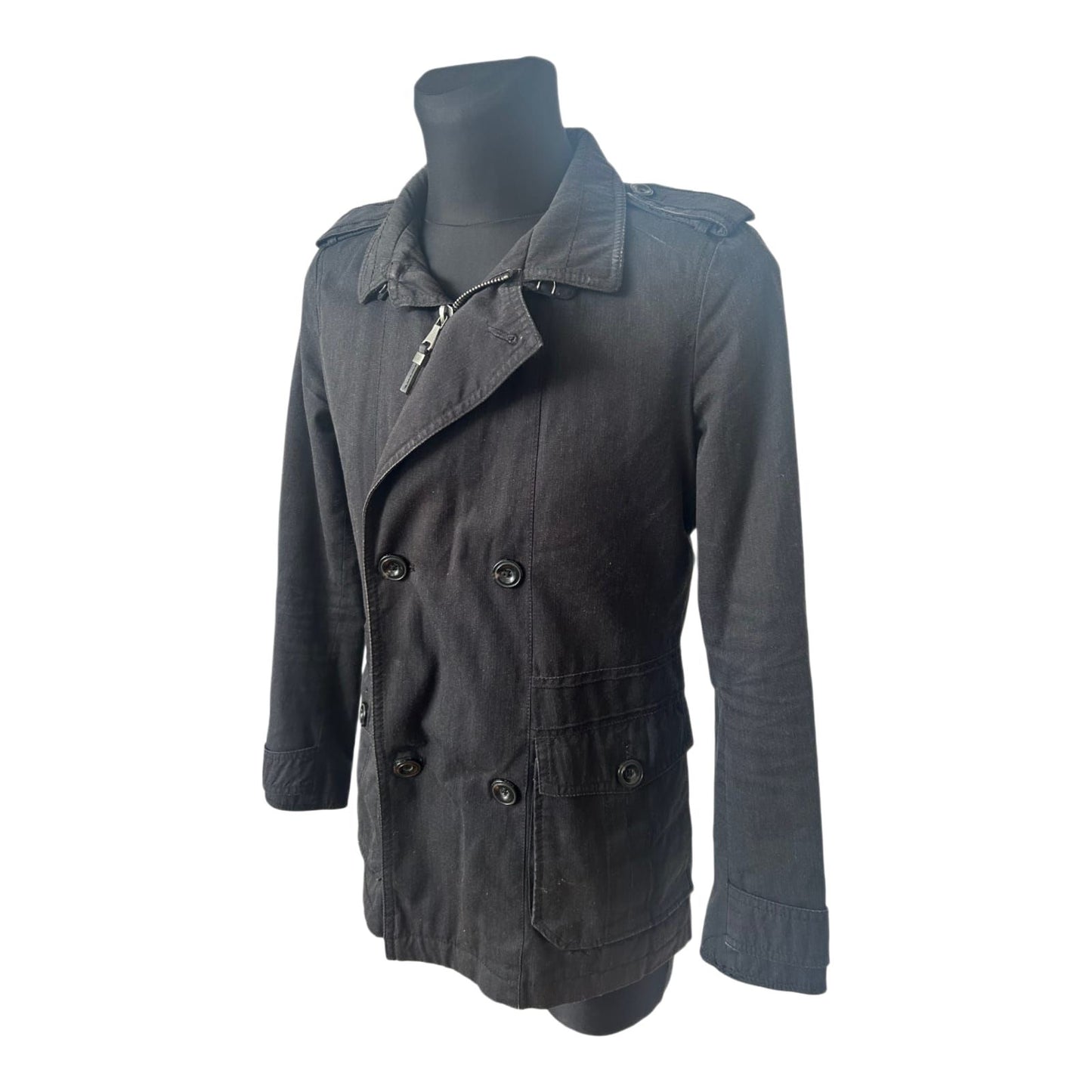 Zara Man Jacke Herren M Schwarz Übergang Military Stil Reißverschluss