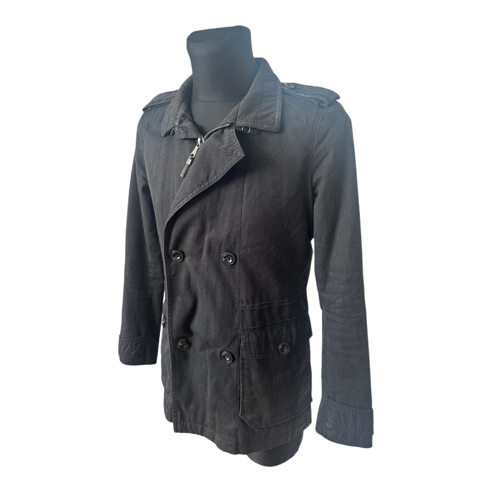 Zara Man Jacke Herren M Schwarz Übergang Military Stil Reißverschluss