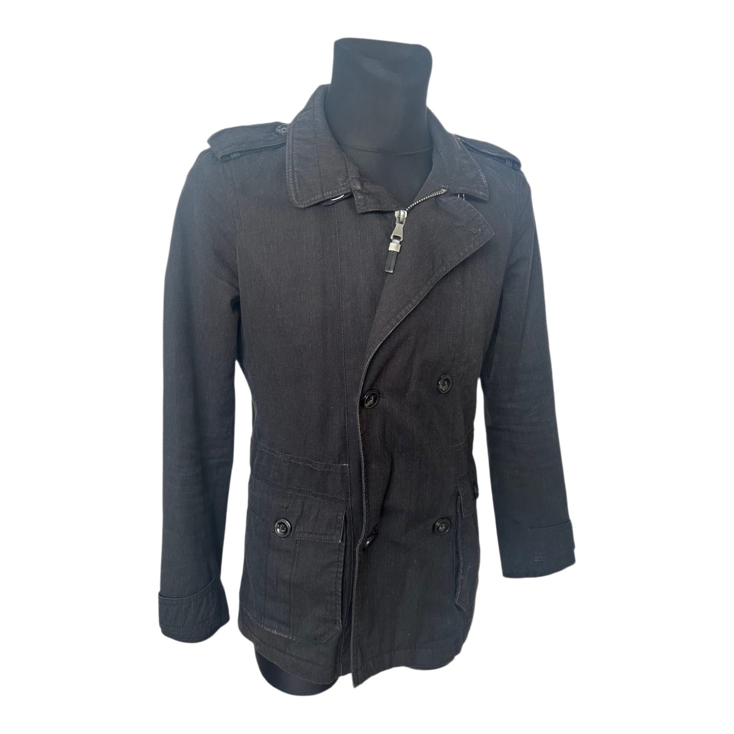 Zara Man Jacke Herren M Schwarz Übergang Military Stil Reißverschluss