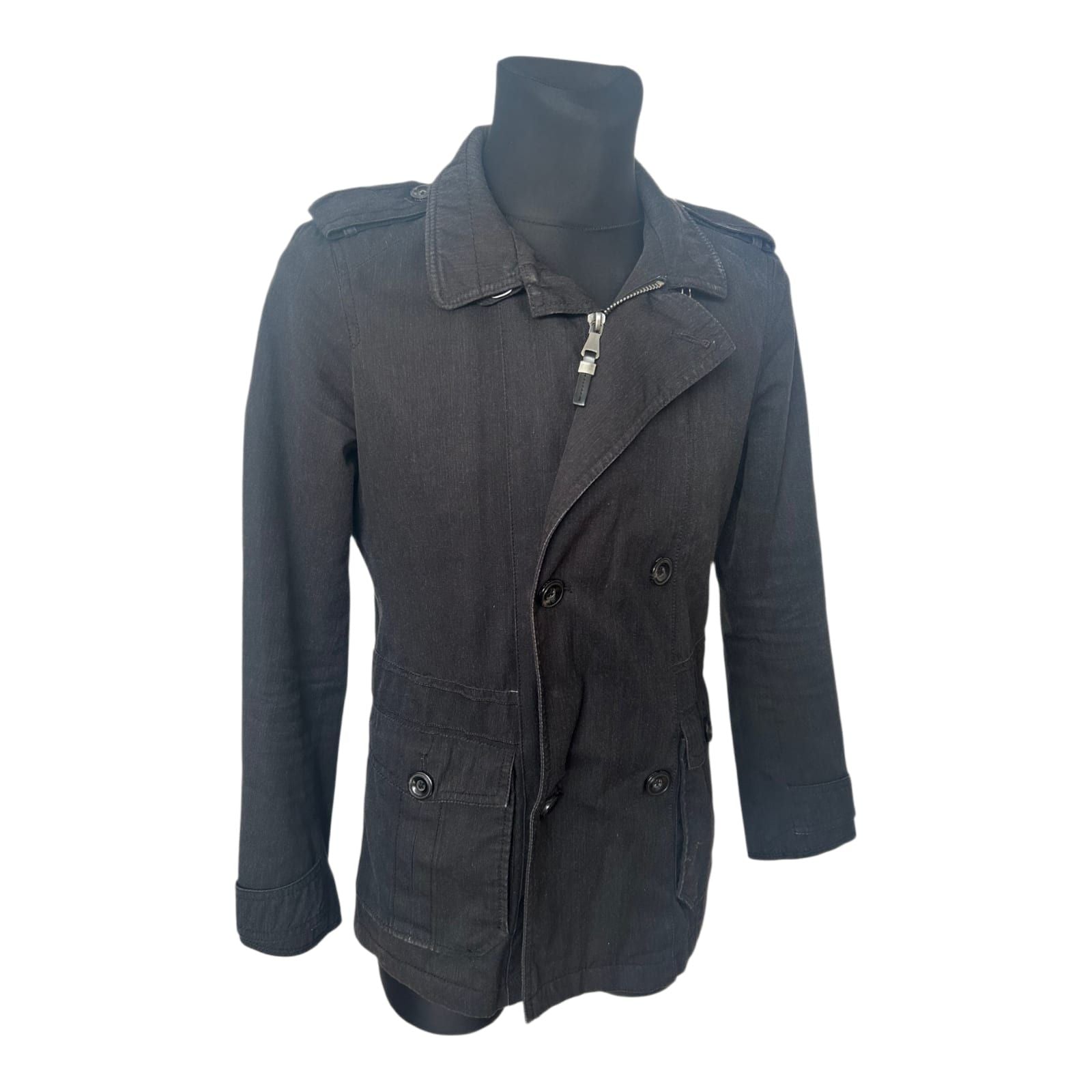 Zara Man Jacke Herren M Schwarz Übergang Military Stil Reißverschluss