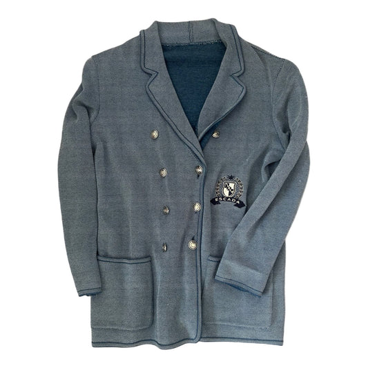 Escada Strickblazer Damen 40 Blau 70 % Schurwolle Wappen Knöpfe Elegant