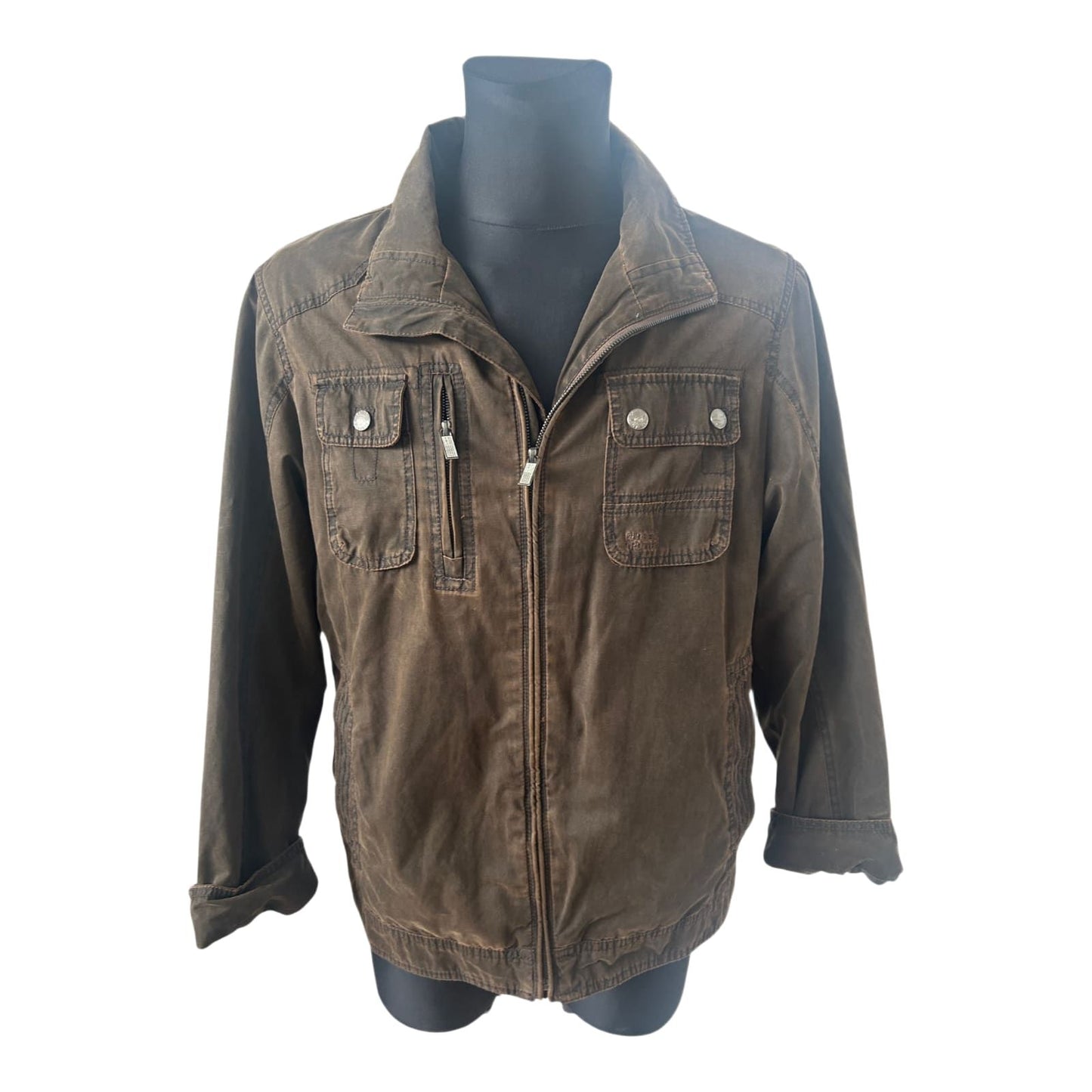 Globetrotter Jacke Herren L Braun Used Look Reißverschluss Taschen Casual