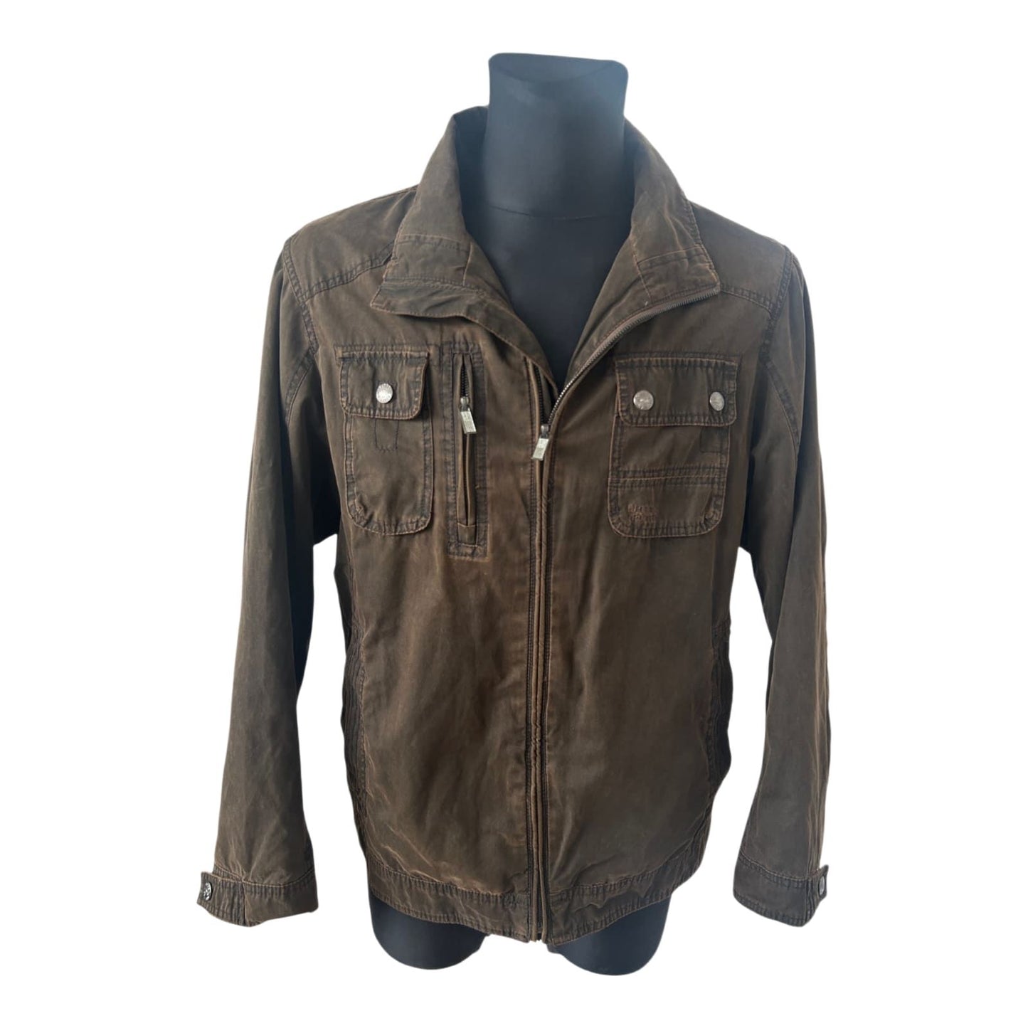 Globetrotter Jacke Herren L Braun Used Look Reißverschluss Taschen Casual