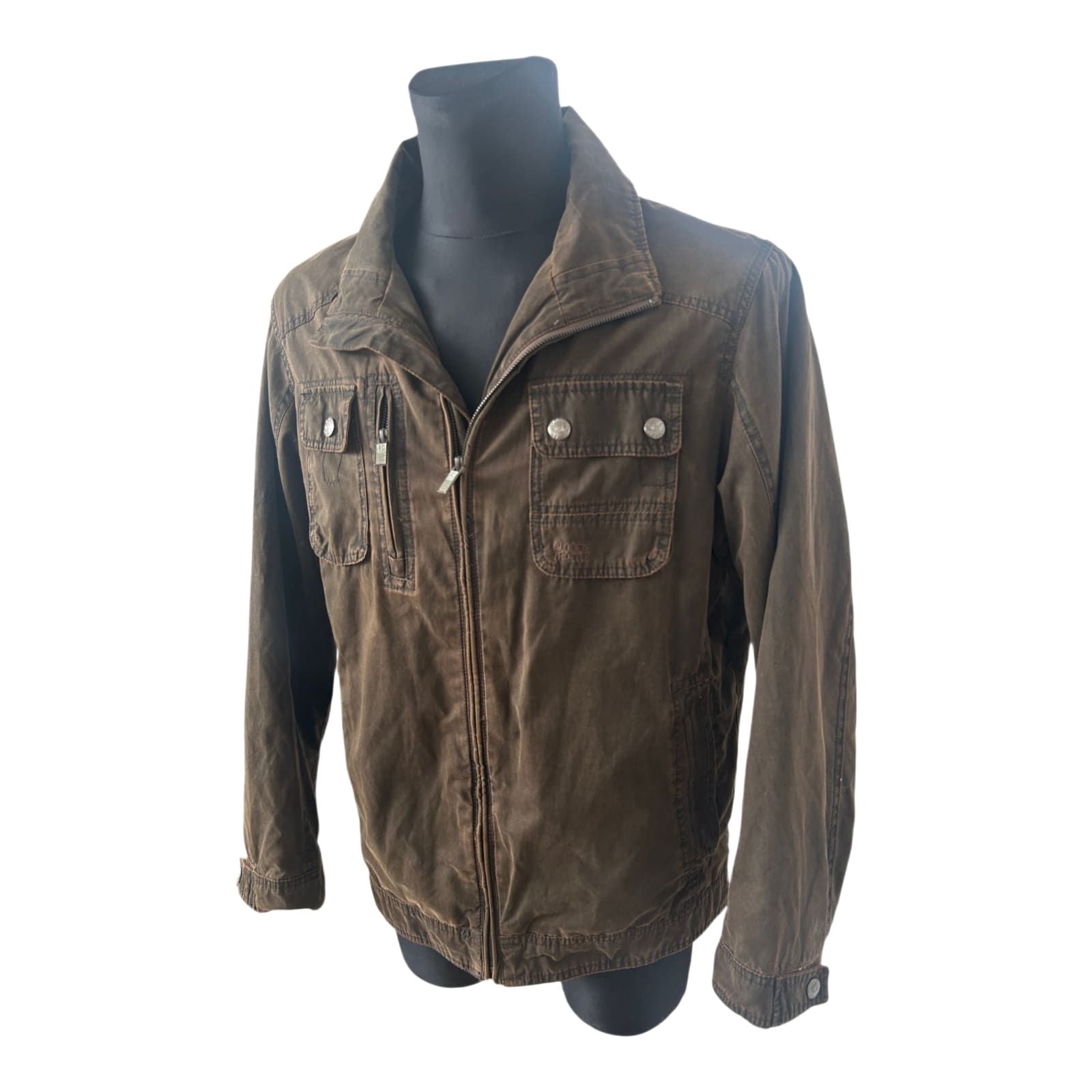 Globetrotter Jacke Herren L Braun Used Look Reißverschluss Taschen Casual