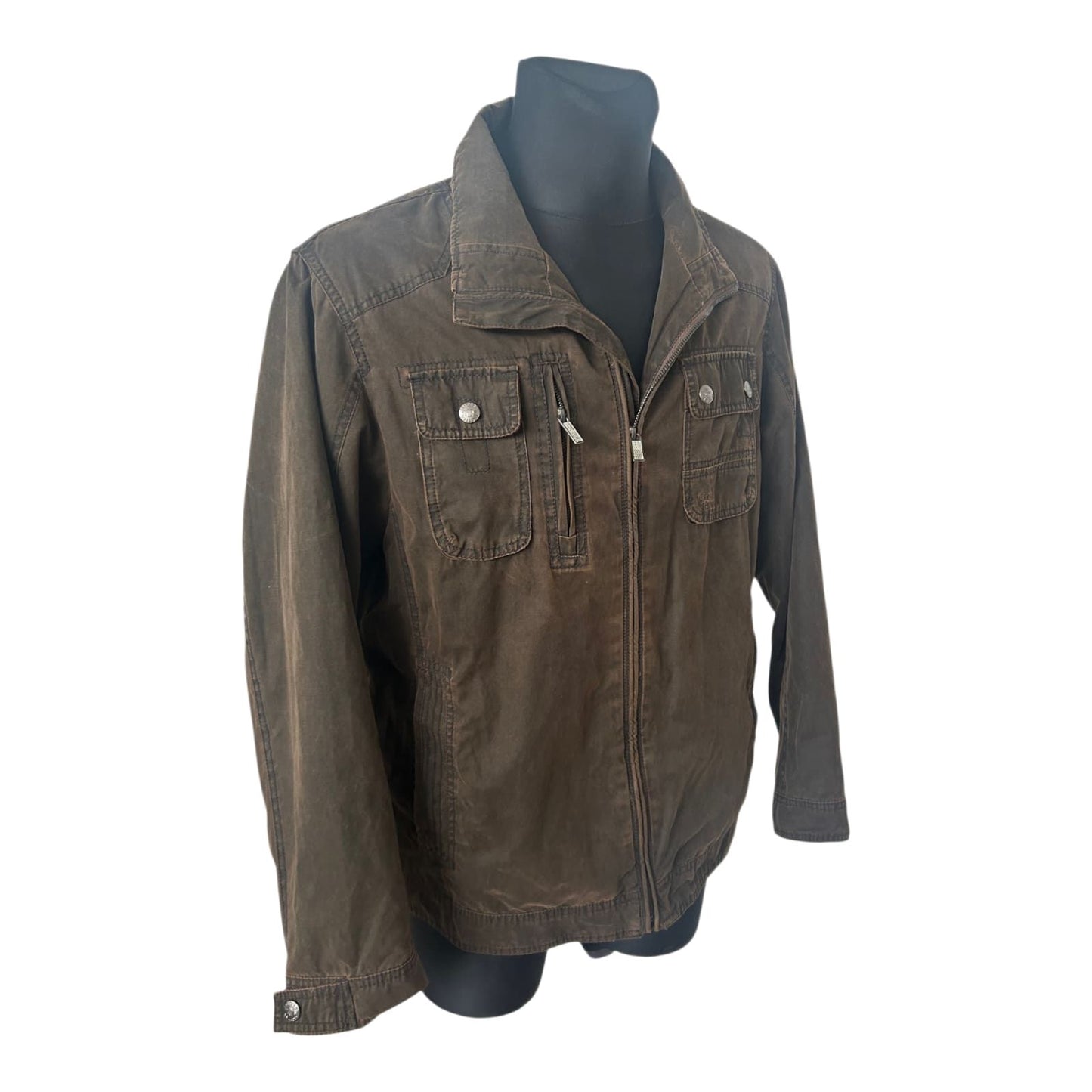 Globetrotter Jacke Herren L Braun Used Look Reißverschluss Taschen Casual