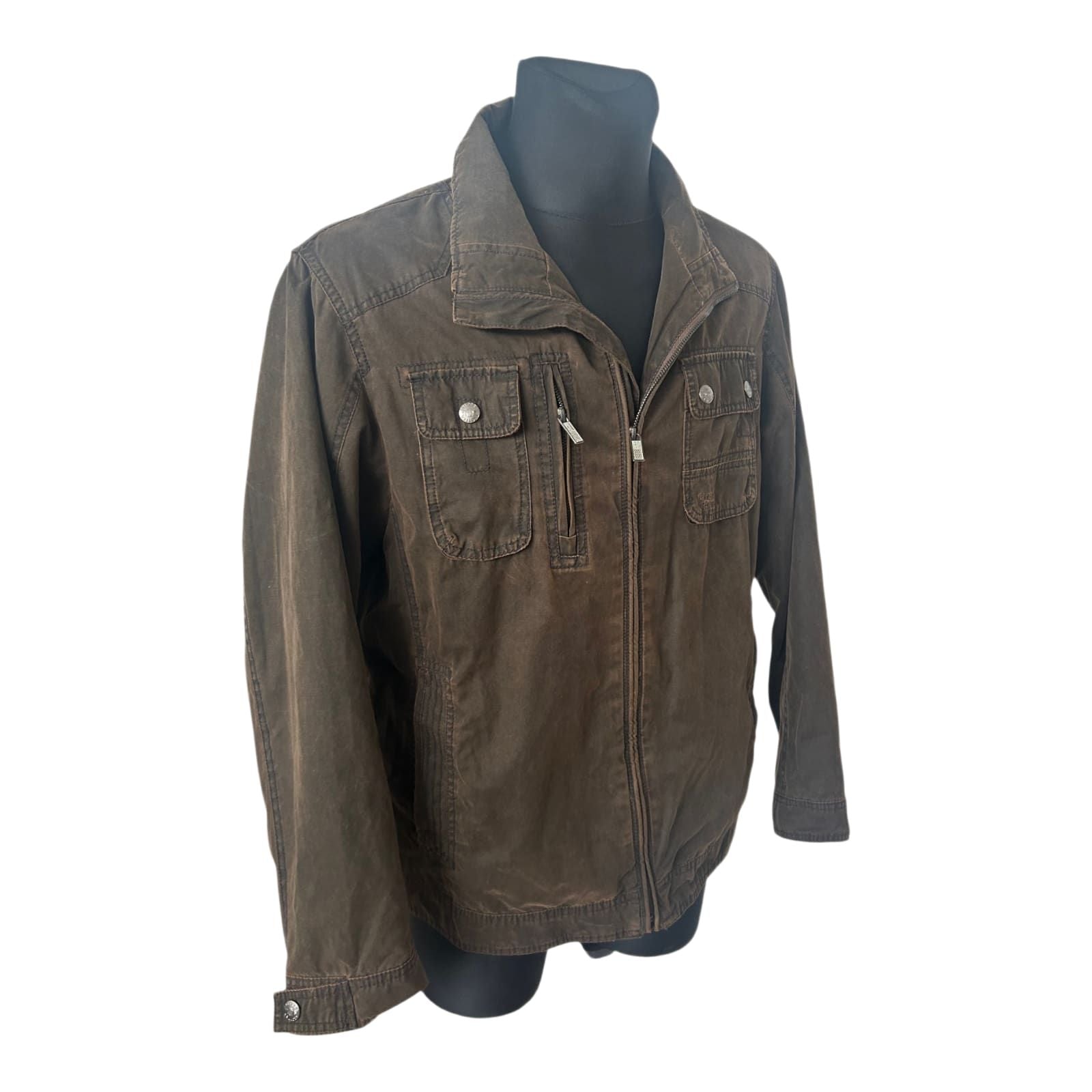 Globetrotter Jacke Herren L Braun Used Look Reißverschluss Taschen Casual