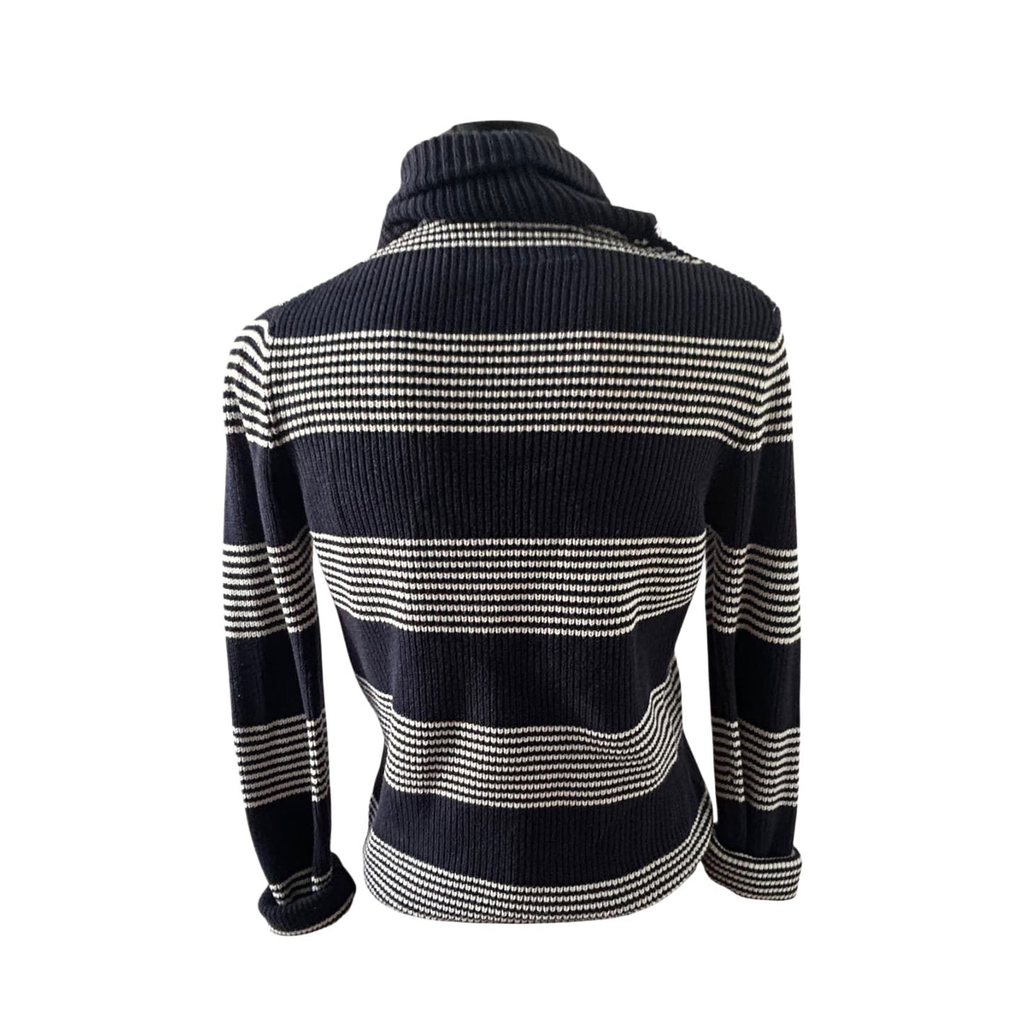 Angelo Litrico Pullover Herren M Blau Weiß Gestreift Baumwolle Schalkragen Casual