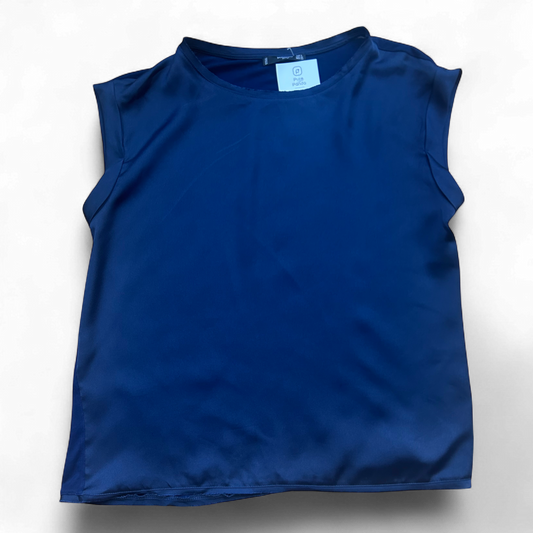 Mango Damen Top S Blau Satin Look Ärmelos Elegant Sommer Oberteil Bluse