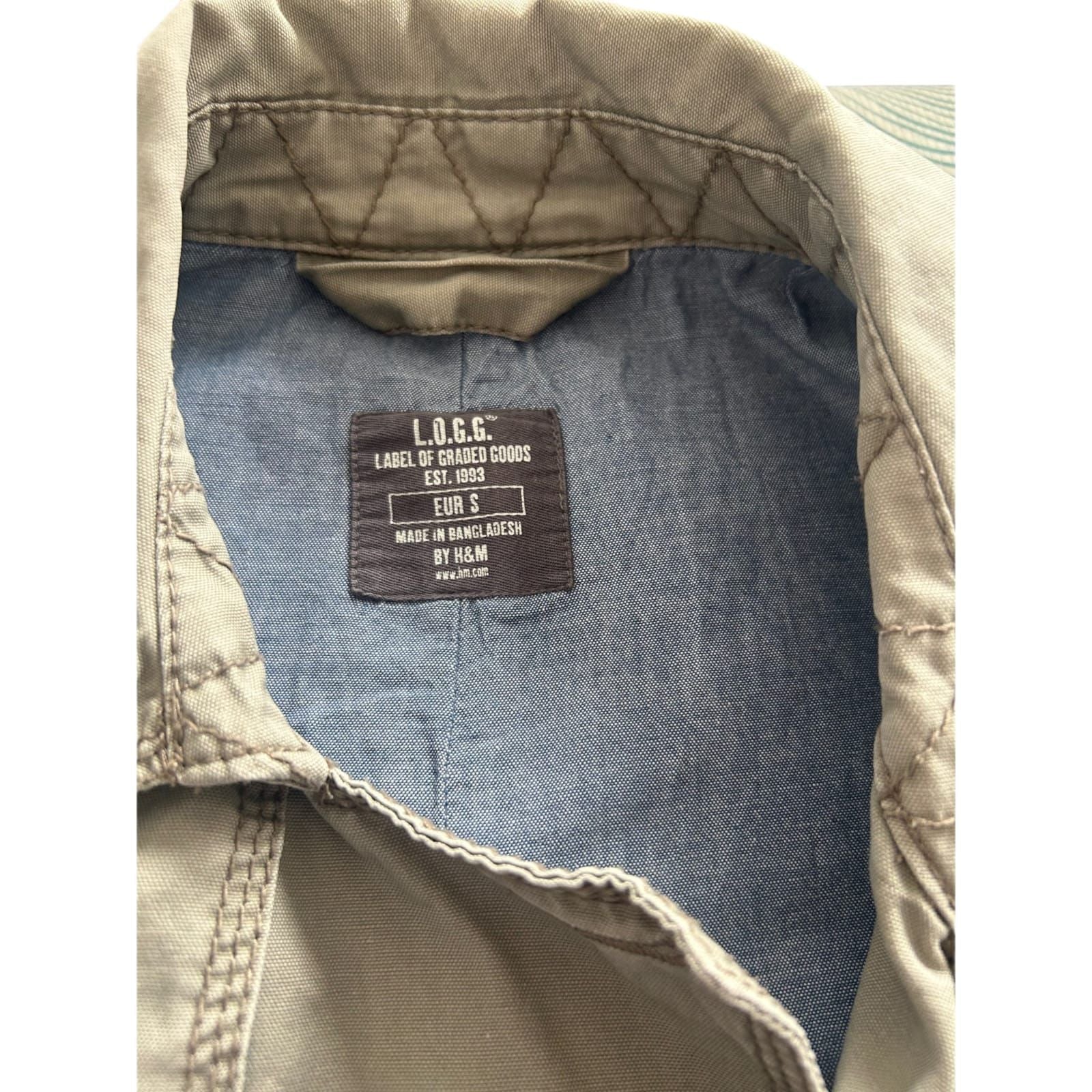 H&M LOGG Jacke Herren S Beige Khaki Doppelreihe Baumwolle Klassisch