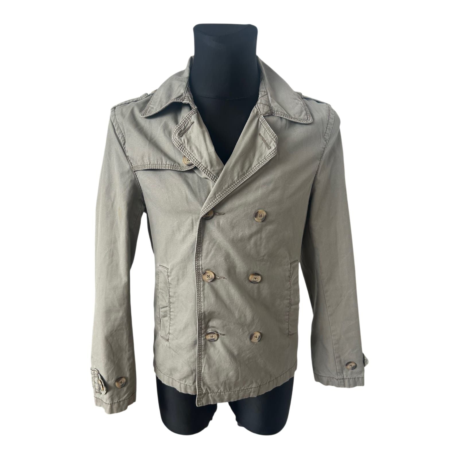 H&M LOGG Jacke Herren S Beige Khaki Doppelreihe Baumwolle Klassisch