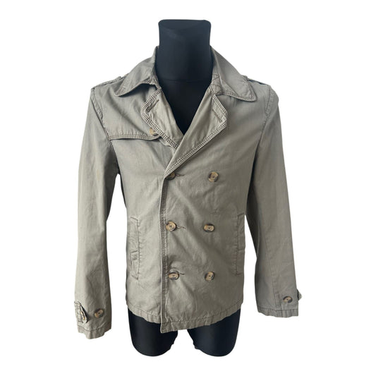 H&M LOGG Jacke Herren S Beige Khaki Doppelreihe Baumwolle Klassisch