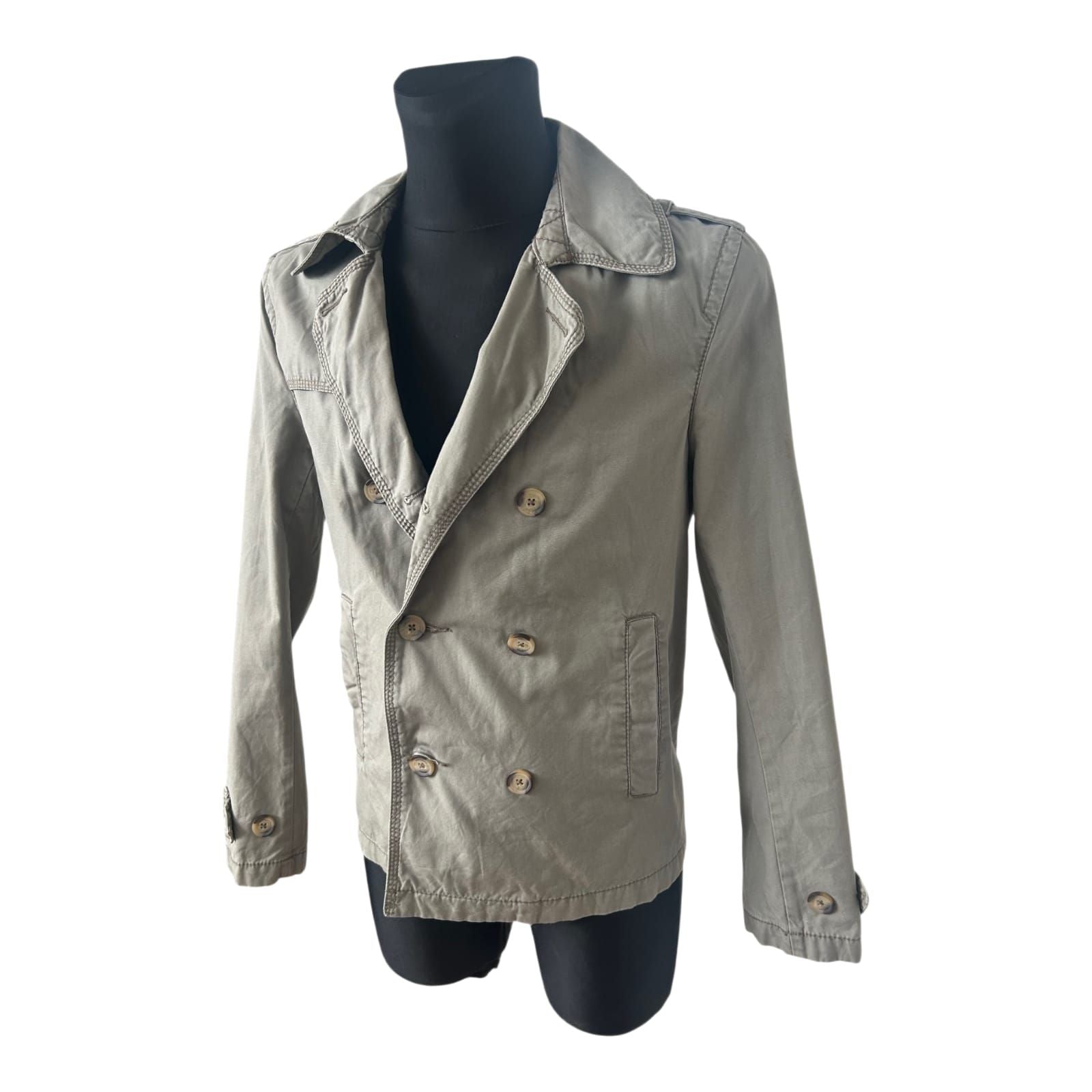 H&M LOGG Jacke Herren S Beige Khaki Doppelreihe Baumwolle Klassisch