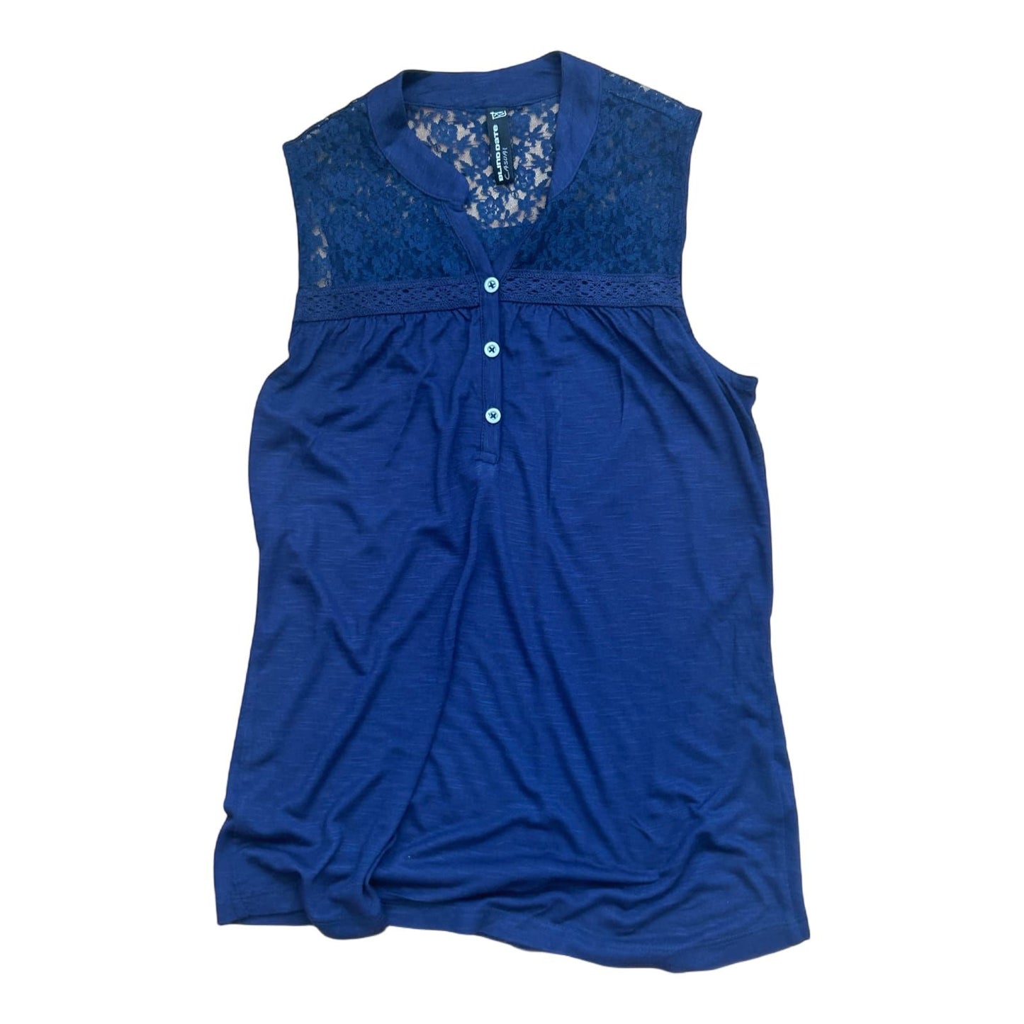 Blind Date Damen Top XS Blau Viskose Spitze Knopfleiste Sommer Blusentop