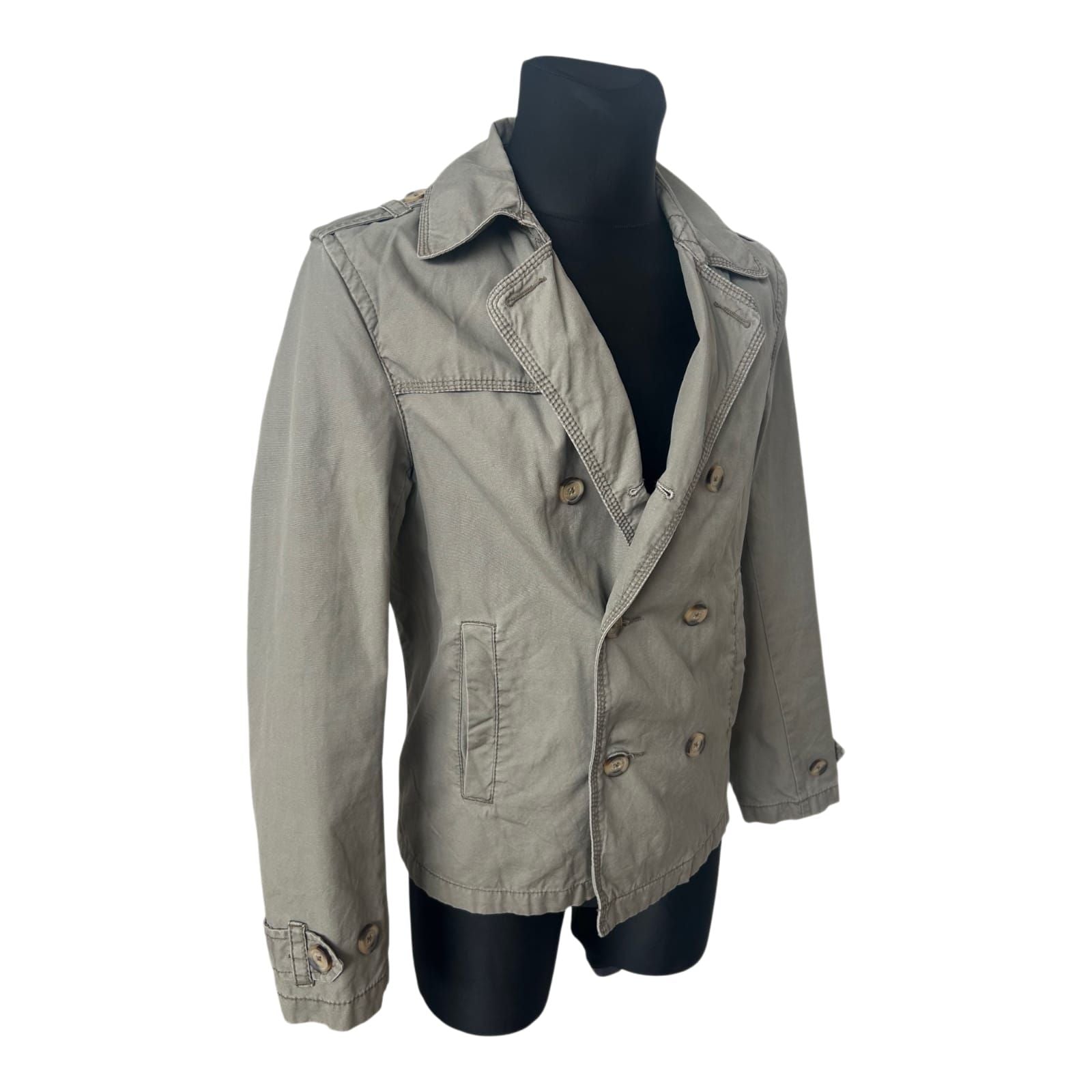 H&M LOGG Jacke Herren S Beige Khaki Doppelreihe Baumwolle Klassisch